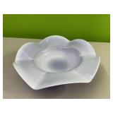 Blue glass serving bowl