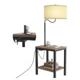 LED Floor Lamp with Table - Rustic End Table with