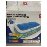 Wireless automatic inflation family pool - has