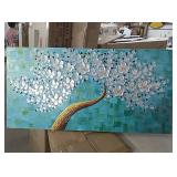 Floral canvas in greens,blues and silver approx