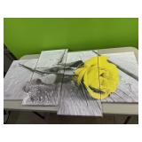 Yellow/grey rose framed canvas wall art - 48x24in