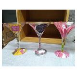 3 New Lolita hand painted cocktail  glasses-