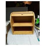 Two tier wood bread box approx 14.5" wide × 14