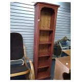 5 shelf red book shelf, wood approx 5ft tall x