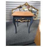 Country blue wood end table approx 22"tall x 20"