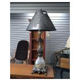 Heavy Etched glass lamp approx 32"tall