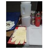 Misc kitchen items- 2 plastic canisters, 3