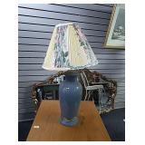 Country blue glass lamp approx 27"tall