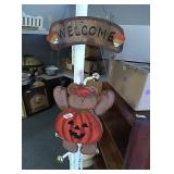 Wood welcome bear with changing clothes, hats and