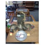 Old metal grater, 3 tin cups and an old child