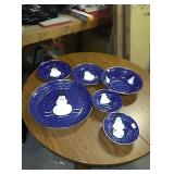 6 piece metal snowman dishes- 2 plates,2