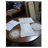 Doilies,  runners and table cloth. Some stains