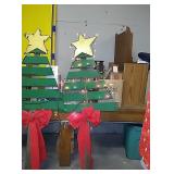 Pair of wooden Christmas tree yard decor. Approx