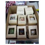 Full box of hallmark ornaments. Most are glass or