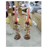 2 fall candle holders with candles