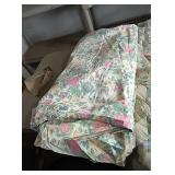 Floral quilt queen? and drapes ?-stained