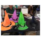 8 lighted witch hats in various colors