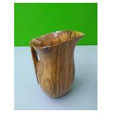Wood pitcher 7" tall with decorative carved