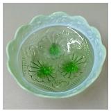 Opalescent green Jefferson glass footed
