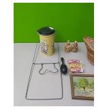 Misc lot....basket,tin,pic,cars,figurines