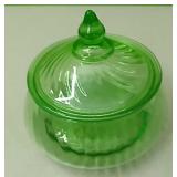 Green depression glass powder dish