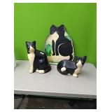 3 piece paper mache cat art. 2 large cats and a