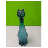 Blue glass cat decanter approx 12"