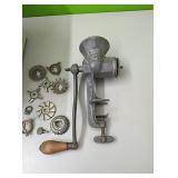 Metal meat grinder with accessories. Missing