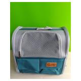 Foldable petrip pet backpack. Unzips from both