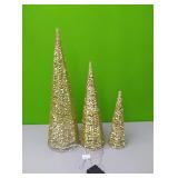 3 gold tree decorations...approx 2ft,18",1ft.
