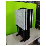 New Set of 4  TV Tables on Stand. Black/ Marble