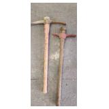 2 pick axe  garden or mining tools