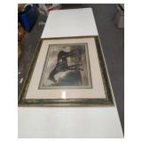 Older 29"x 36"Framed Horse Artwork