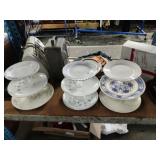 Contents of 2 Shelves. Speakers, dishes, etc