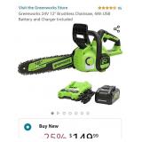 New- Greenworks 24V 12" Brushless Chainsaw, 4Ah