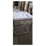 Gold and marble like top square side table 20in
