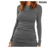 BTFBM Women Ruched Bodycon Drawstring Dress Plain