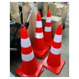 4 New Orange Safety Cones Reflective 28" Tall