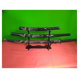 3 piece samari sword  set with display stand