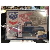 Nostalgic standard station chevron gasoline tin