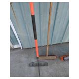 Fiberglass Handle Rake & 14" Shop Broom
