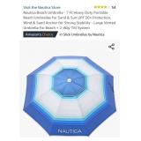 New- Nautica Beach Umbrella - 7 Ft Heavy Duty
