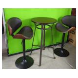 Revised 3 Pc Bar Table ,&  2 Wood Grain & Leather