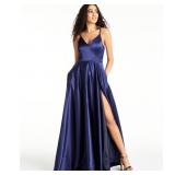 B DARLIN Womens Navy Slitted Spaghetti Strap V