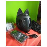 New Ladies  Black Cat Ears Motorcycle Helmet Size