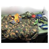 Dog collars, leashes, 3 camo vests XL