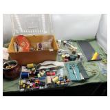 Sewing lot- thread, scissors, needles, and more