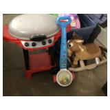 Kids Plastic grill, rocking horse, & bubble