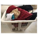 Misc hand towels, rugs, and laundry basket