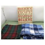 Christmas sign and two table cloths
